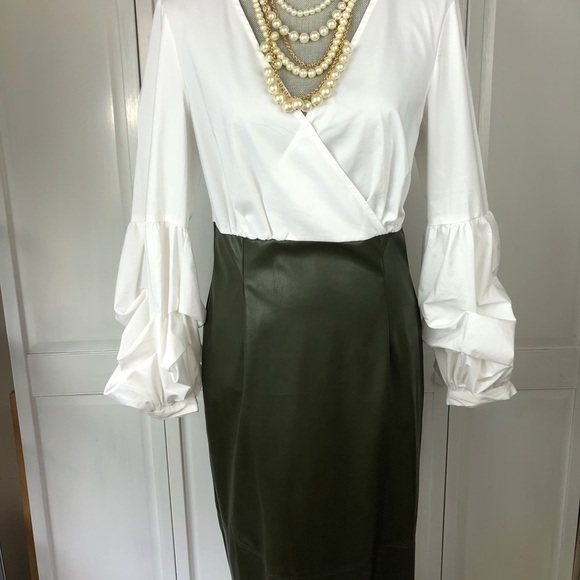 NEW YORK & CO COTTON/VEGAN LEATHER DRESS - Picture 4 of 7